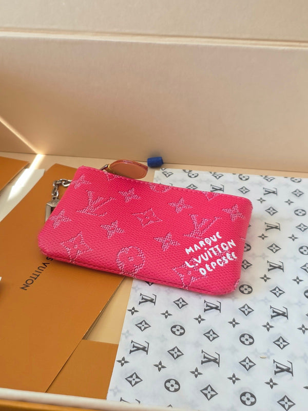 LV Key Pouch S Rose Red PVC Fabric with Leather 275142