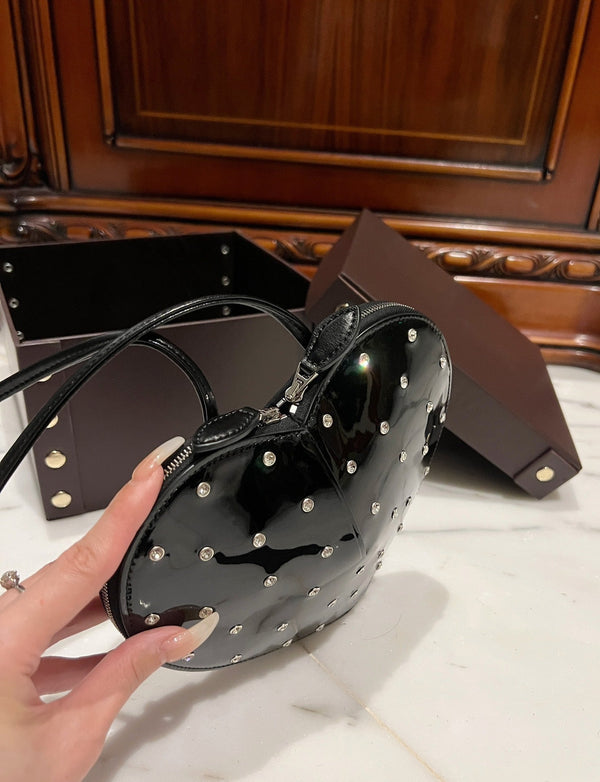 LE COEUR BAG 21 IN BLACK PATENT CALFSKIN ATTACHED STRASS