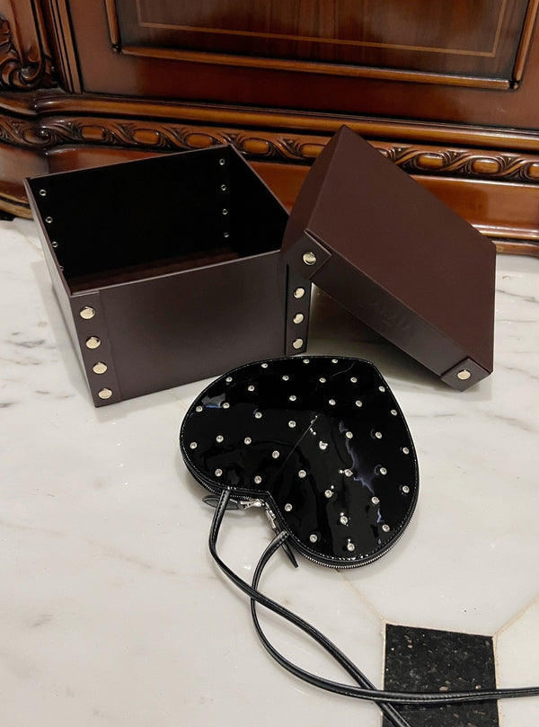 LE COEUR BAG 21 IN BLACK PATENT CALFSKIN ATTACHED STRASS