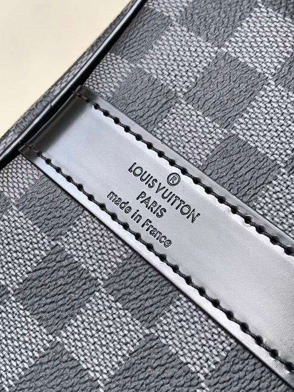 KEEPALL BANDOULIÈRE 45 IN BLACK DAMIER GRAPHITE CANVAS