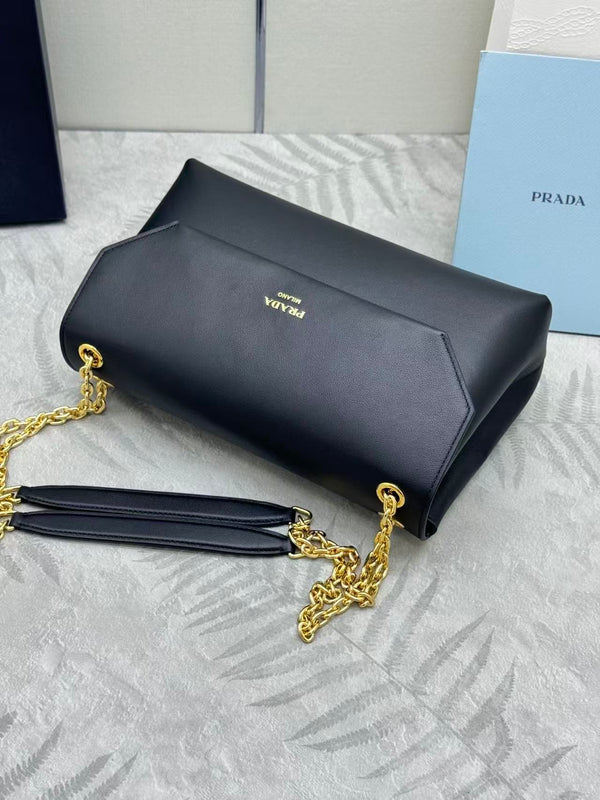 Prada Doux Medium Leather Shoulder Bag Black Calfskin