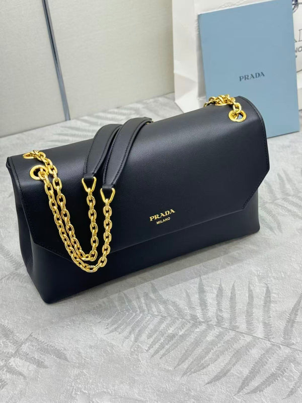 Prada Doux Medium Leather Shoulder Bag Black Calfskin