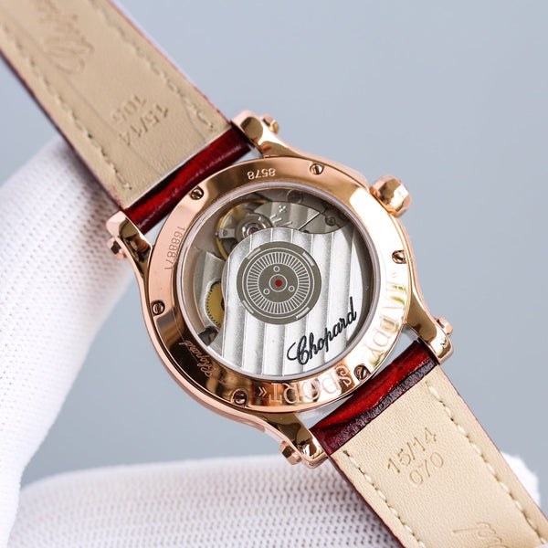 HAPPY SPORT 36MM AUTOMATIC ROSE GOLD RED DIAL