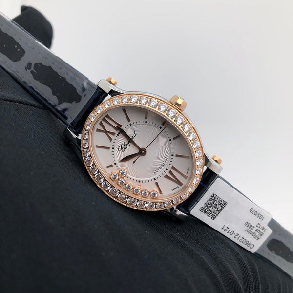HAPPY SPORT ROSE GOLD STEEL DIAMOND BEZEL LEATHER