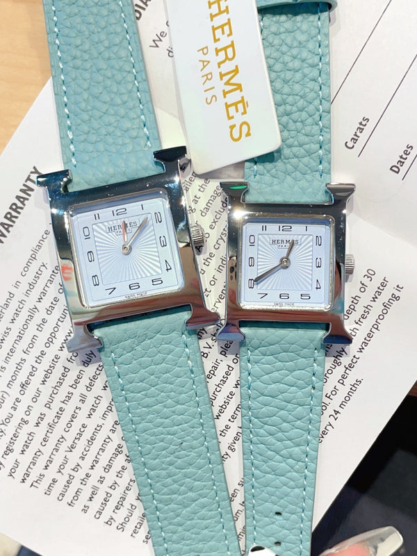 HM HEURE H 26 SILVER BLUE DIAL EPSOM LEATHER