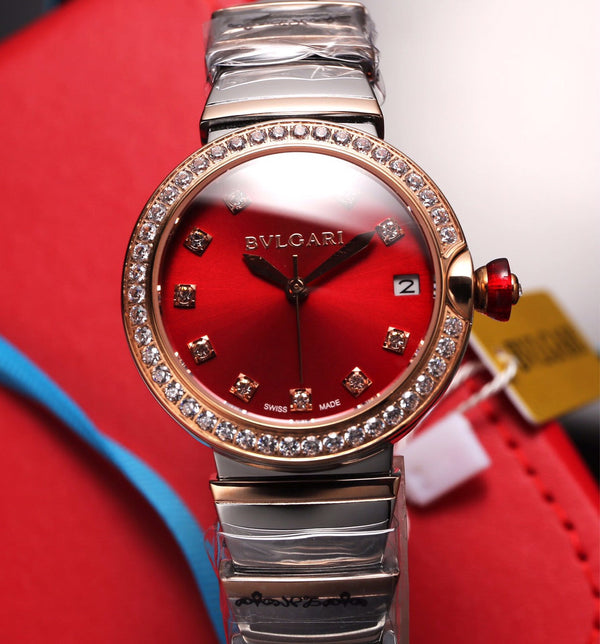 BVL LVCEA 33 PINK GOLD STEEL RED DIAL