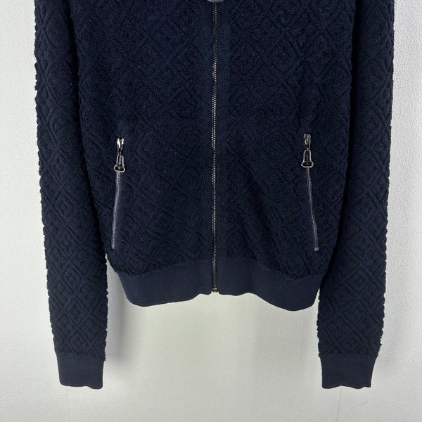 LV Embossed Long-Sleeved Cardigan in Navy Blue Wool 271049