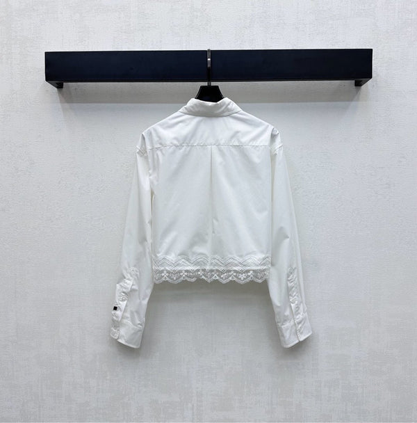 LV25 Lace-Trimmed Shirt and Shorts Set White Cotton 290149