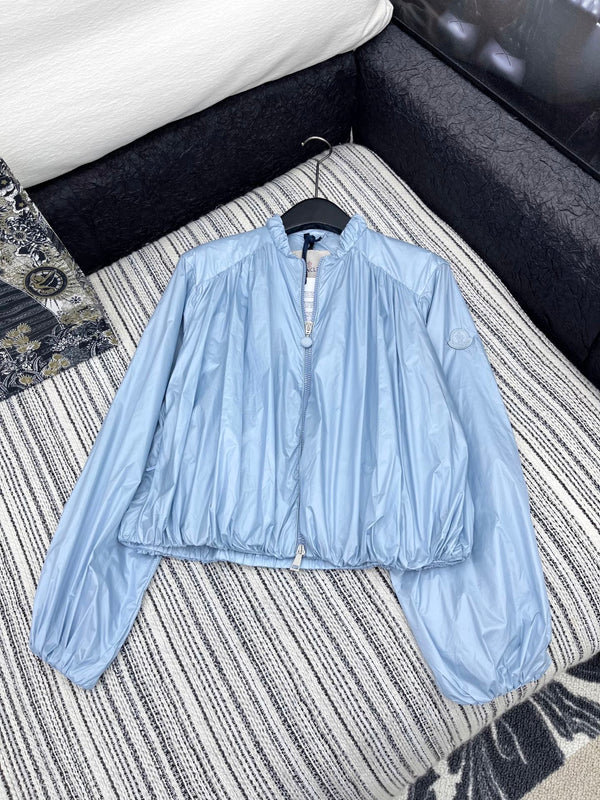 Moncle 25 Stand-Up Collar Double Zip Jacket Blue Cotton amd Polyester  267975