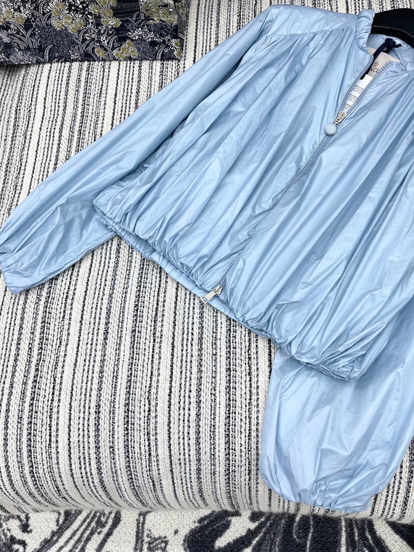 Moncle 25 Stand-Up Collar Double Zip Jacket Blue Cotton amd Polyester  267975