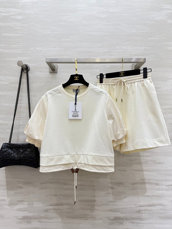 Moncle 25 Hem Drawstring Two-Piece Suit Cream Cotton 277623