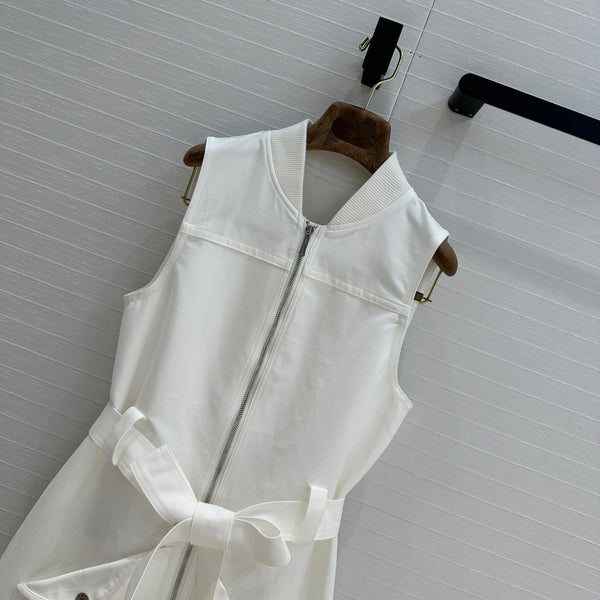 HM Majia Zipped Sleeveless Dress in White Cotton
