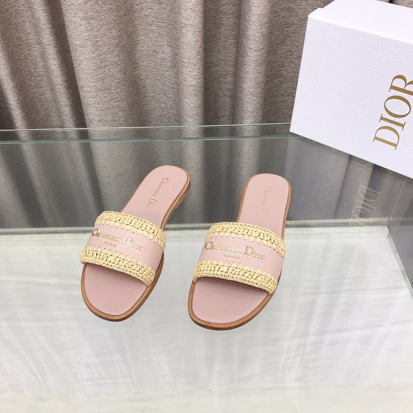 CD D-Lane Flat Colorblock Espadrilles Pink Raffia and Calfskin