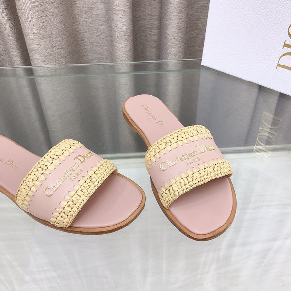 CD D-Lane Flat Colorblock Espadrilles Pink Raffia and Calfskin