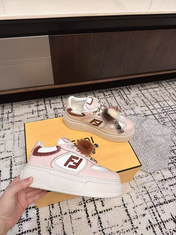 Fendi 25ss Thick-Sole Match Sneakers Pink Cowhide 470466