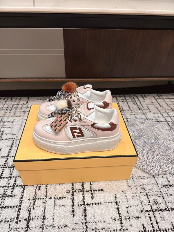 Fendi 25ss Thick-Sole Match Sneakers Pink Cowhide 470466
