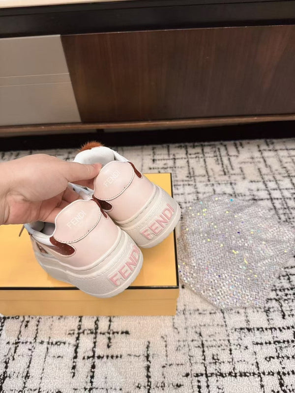 Fendi 25ss Thick-Sole Match Sneakers Pink Cowhide 470466
