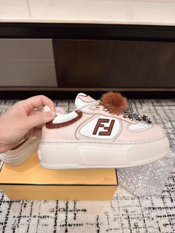 Fendi 25ss Thick-Sole Match Sneakers Pink Cowhide 470466