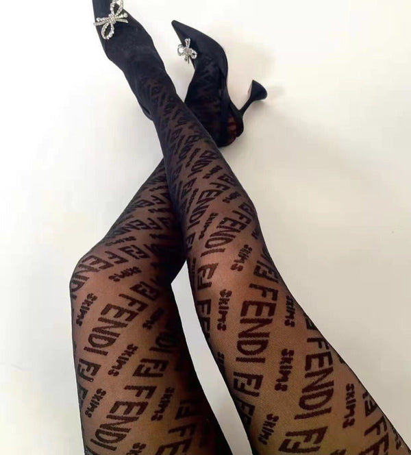 Fendi haute couture 3D letter black flocked pantyhose