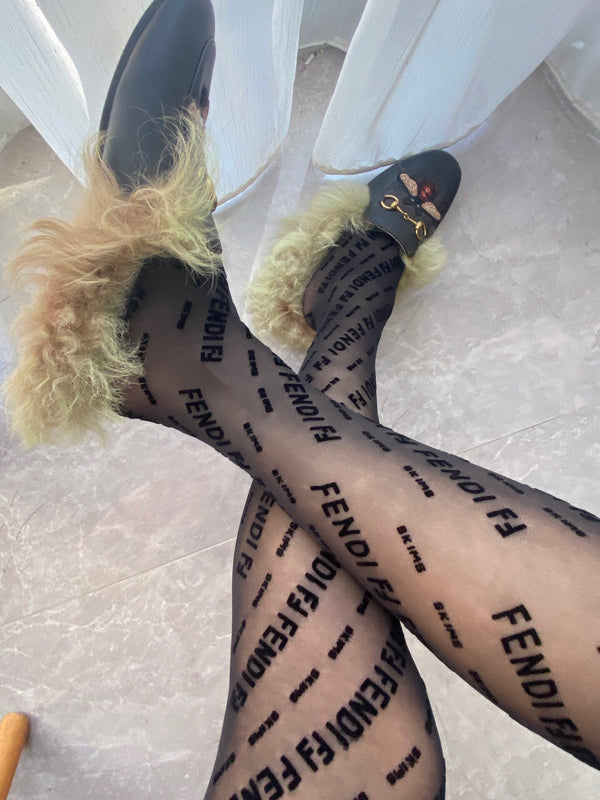 Fendi haute couture 3D letter black flocked pantyhose