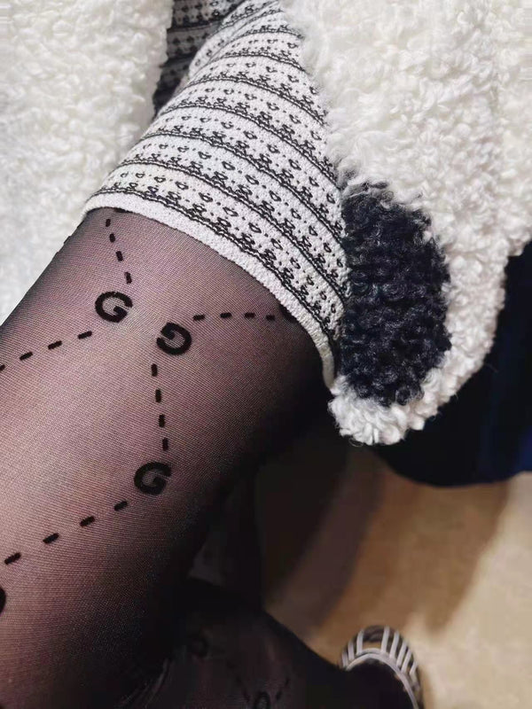 GG haute couture version 3D letter black flocked pantyhose