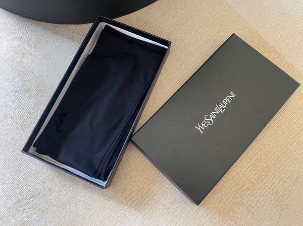 YSL rhinestone-embellished and flocked ultra-thin black pantyhose