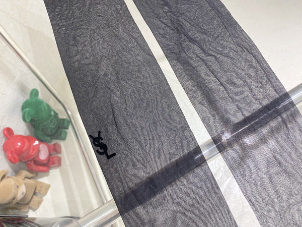 YSL rhinestone-embellished and flocked ultra-thin black pantyhose
