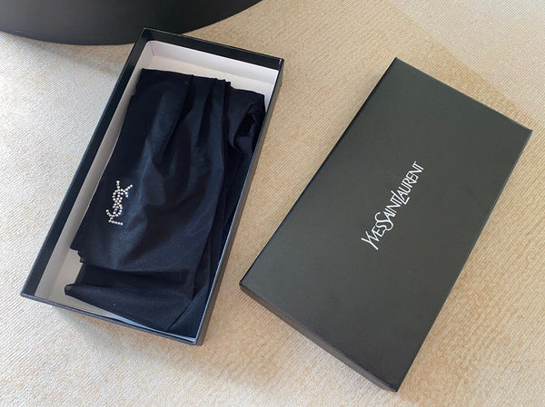 YSL rhinestone-embellished and flocked ultra-thin black pantyhose