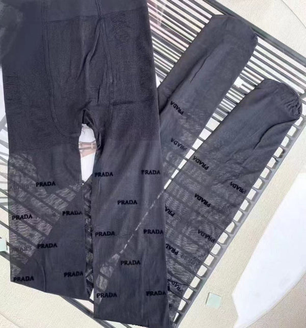 Prada haute couture version 3D letter flocked black pantyhose