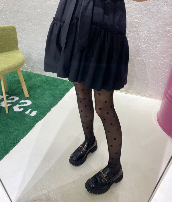 CC high-end couture flocked mini logo pantyhose