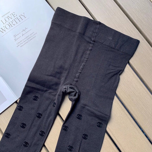 CC thickened haute couture double C logo flocked pantyhose