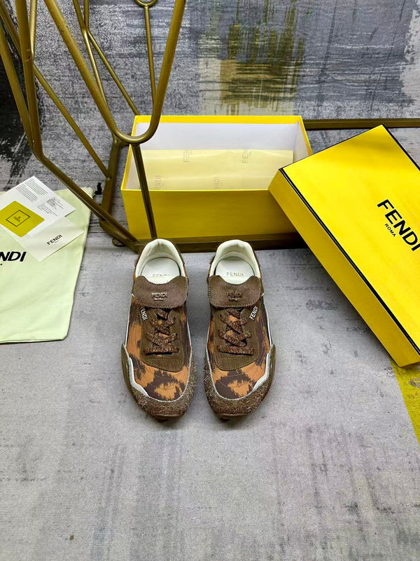 Fendi Wave Pulse Lace-up Light Brown Sneakers Suede 575432