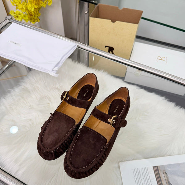 The Row 2026 Mary Jane Flat in Dark Brown Sheepskin 576854