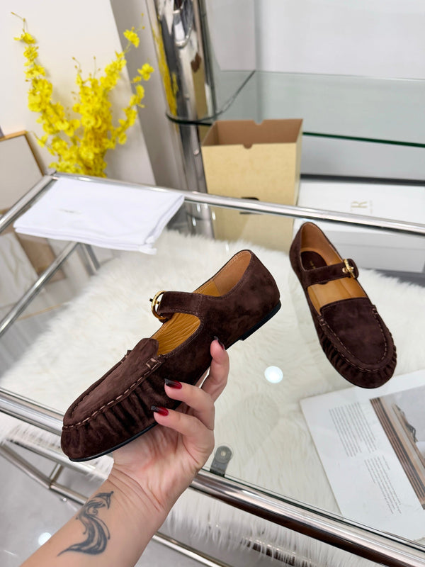 The Row 2026 Mary Jane Flat in Dark Brown Sheepskin 576854