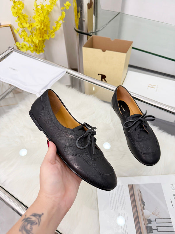 The Row 2026 New Lace-up Loafers flat in Black Sheepskin 576851