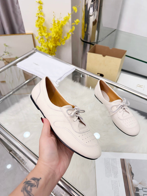 The Row 2026 New Lace-up Loafers flat in White Sheepskin 576850