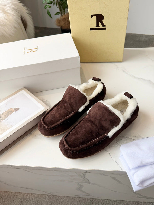 The Row 2025 Autumn/Winter New Slip-on Wool Loafers Brown 576846