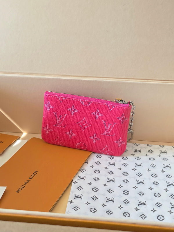 LV Key Pouch S Rose Red PVC Fabric with Leather 275142