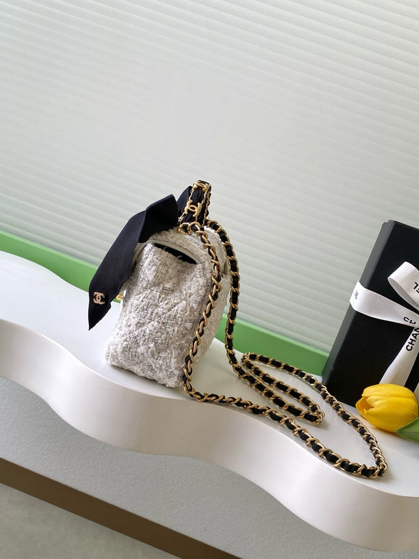 Chanel 25K Series Velvet Bow CF Handle Bag 20 White 275898