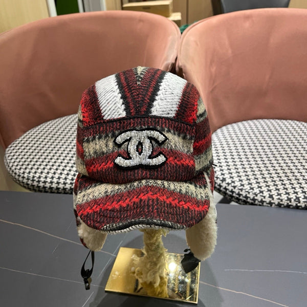 Chanel Winter Earflap Reddish Brown Fleece Hat 980018