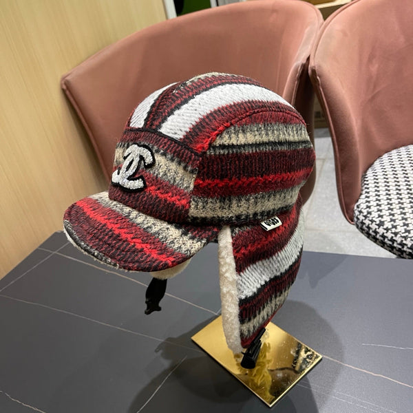 Chanel Winter Earflap Reddish Brown Fleece Hat 980018
