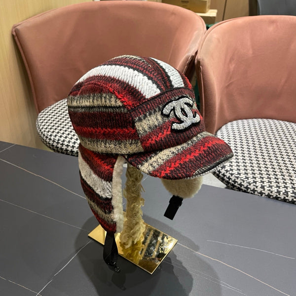 Chanel Winter Earflap Reddish Brown Fleece Hat 980018