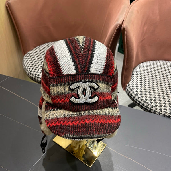 Chanel Winter Earflap Reddish Brown Fleece Hat 980018