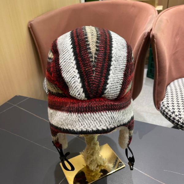 Chanel Winter Earflap Reddish Brown Fleece Hat 980018