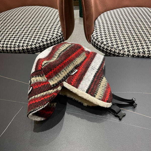 Chanel Winter Earflap Reddish Brown Fleece Hat 980018