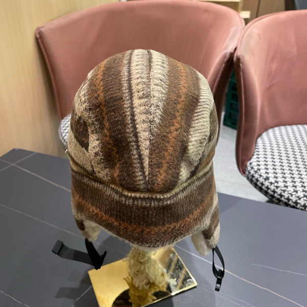 Chanel Winter Earflap Beige Brown Fleece Hat 980019