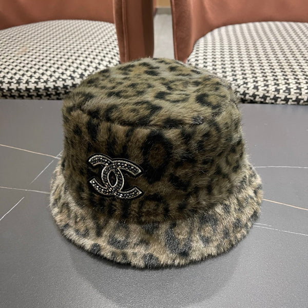 Chanel Korean Style Leopard Print Brown Green Plush Hat 979911