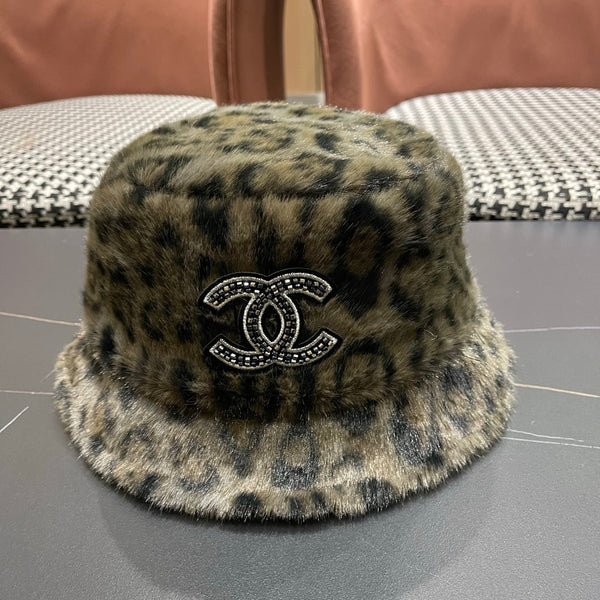 Chanel Korean Style Leopard Print Brown Green Plush Hat 979911