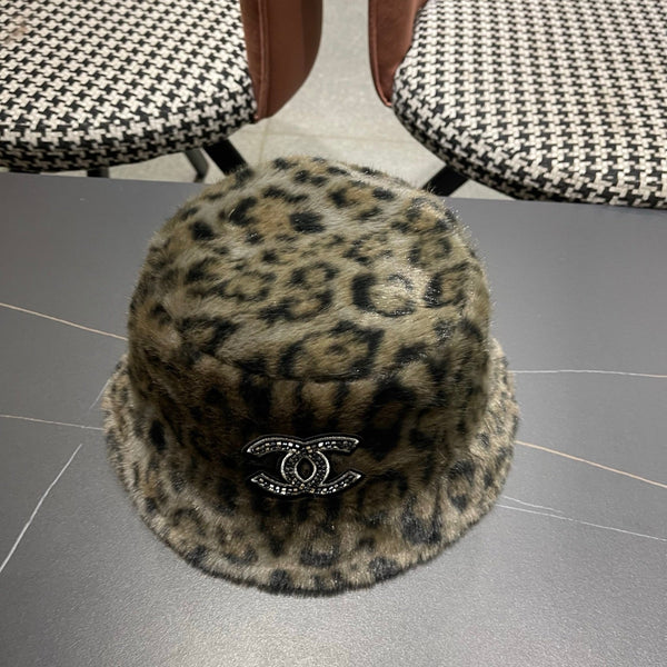 Chanel Korean Style Leopard Print Brown Green Plush Hat 979911