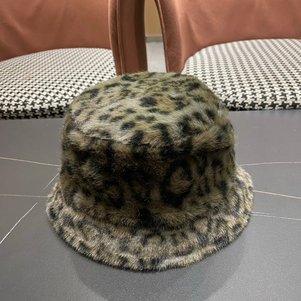 Chanel Korean Style Leopard Print Brown Green Plush Hat 979911